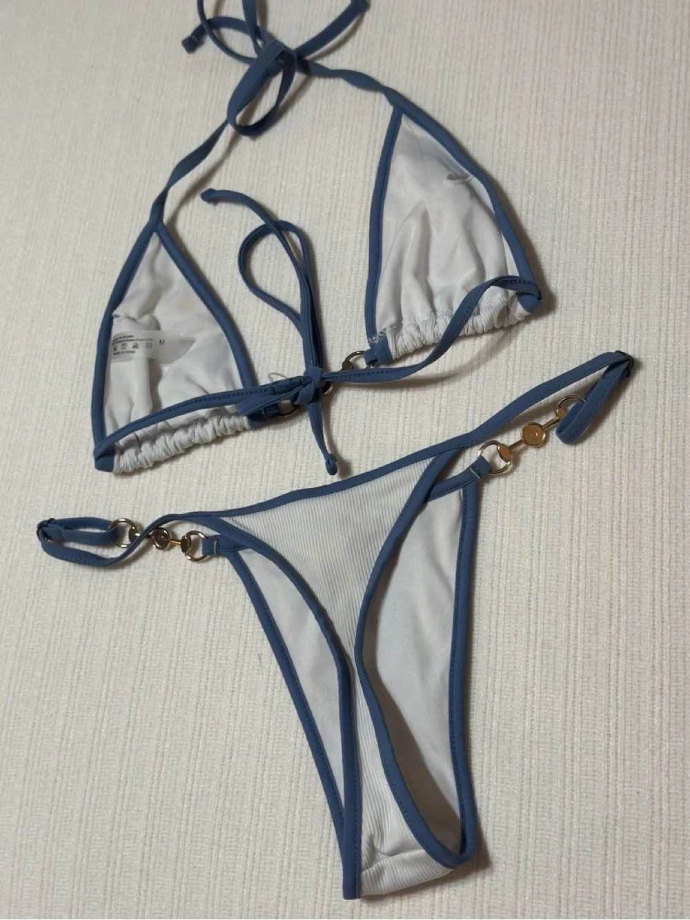 SHEIN Bikini / Gold Pear Hardware / Blue & White / Medium